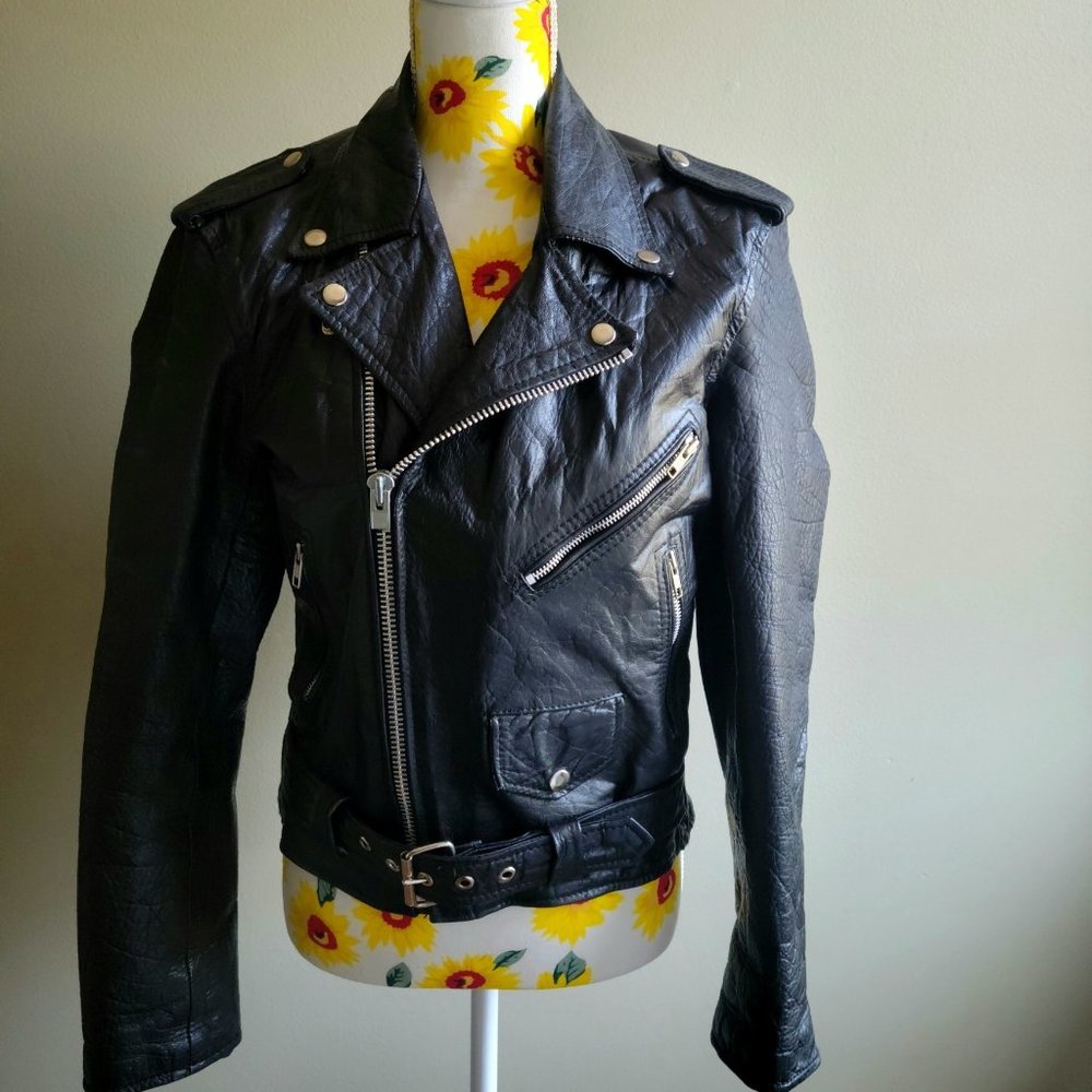 Vintage black leather biker jacket